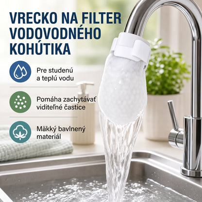 PKNEW® Filtračné vrecká na vodovodnú batériu – 50ks jednorazové bavlnené filtre na pitnú vodu pre čistšiu vodu, obmedzenie striekajúcej vody a ochranu pred usadeninami 🚰