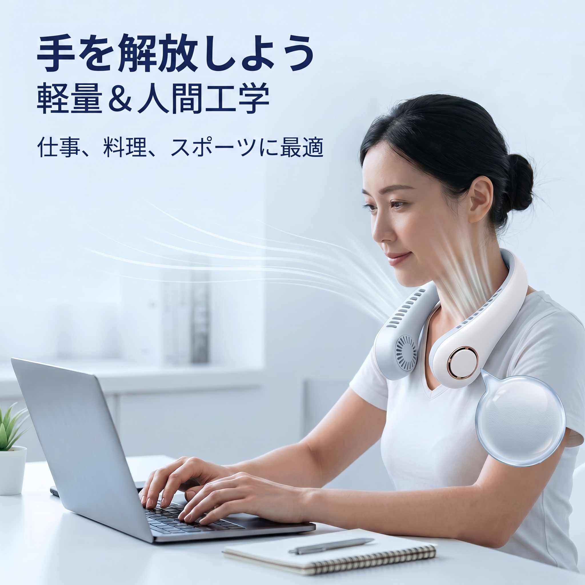 🔥🔥 PKNEW® 首掛け式ポータブル扇風機、ハンズフリー羽根なしネックファン、屋外・オフィス用（ハンズフリー冷却）