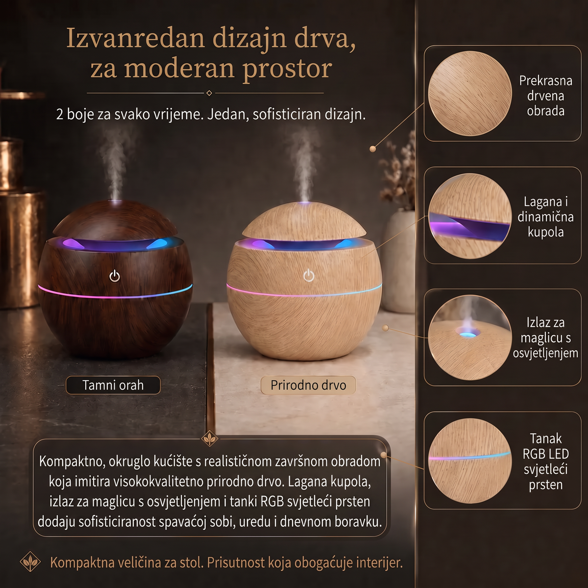 LEFUN® Pametni ovlaživač zraka i difuzor s oblikovanom maglicom 🌈 – Drveni dizajn s efektima meduze i RGB osvjetljenjem 💎