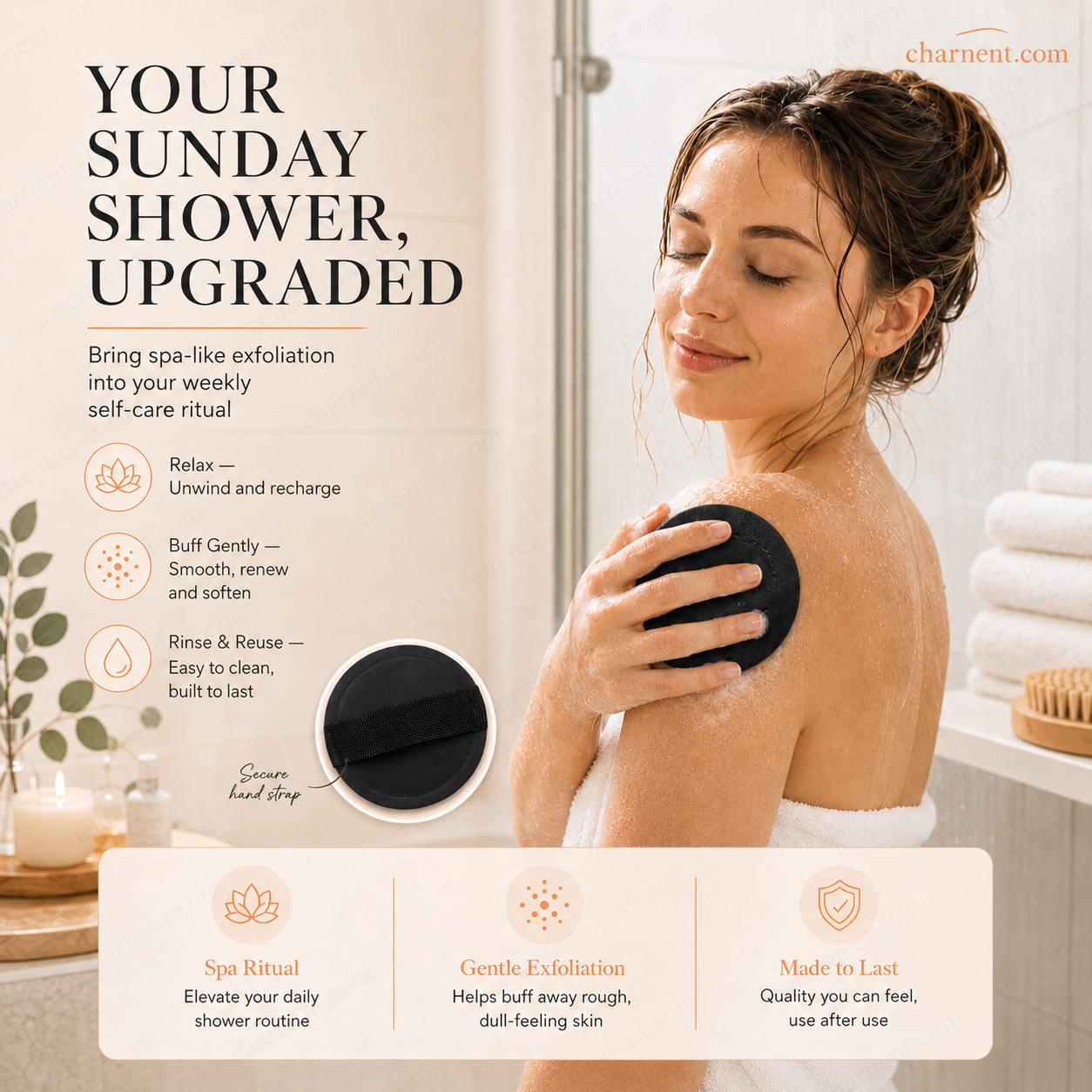 🚿 ディープクレンジング 角質ケア ボディスクラブパッド – 優しく古い角質を除去 & SPA用 バススポンジ 🧖‍♀️
