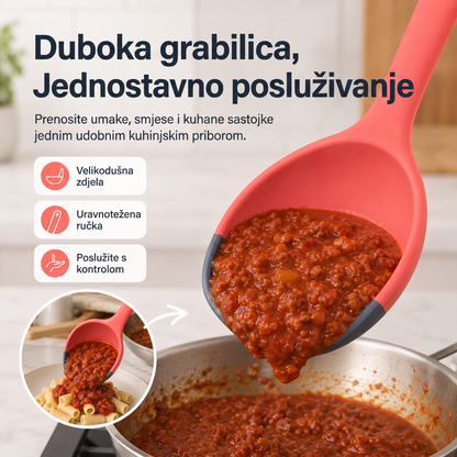 🥄 2-u-1 silikonska žlica i lopatica – Višenamjenski pribor za kuhanje i posluživanje ✨