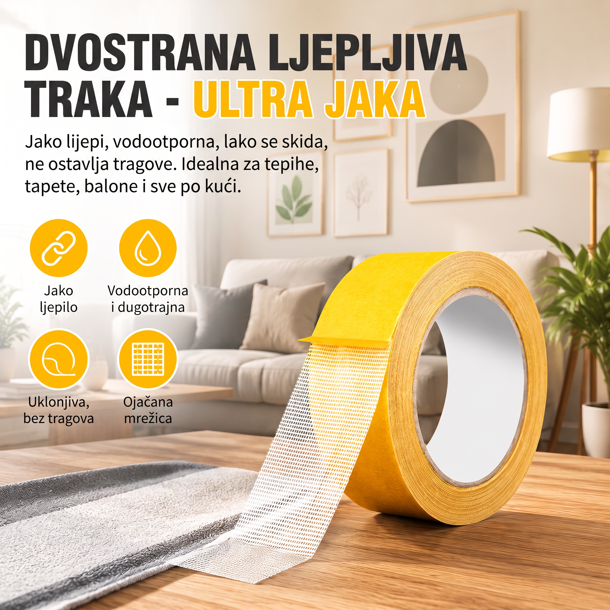 🌈🌈PKNEW® Otporna obostrana traka 👑 snažno ljepilo, vodootporna i uklonjiva, ne ostavlja tragove, idealna za tepihe, tapete, balone i kućnu upotrebu 💎