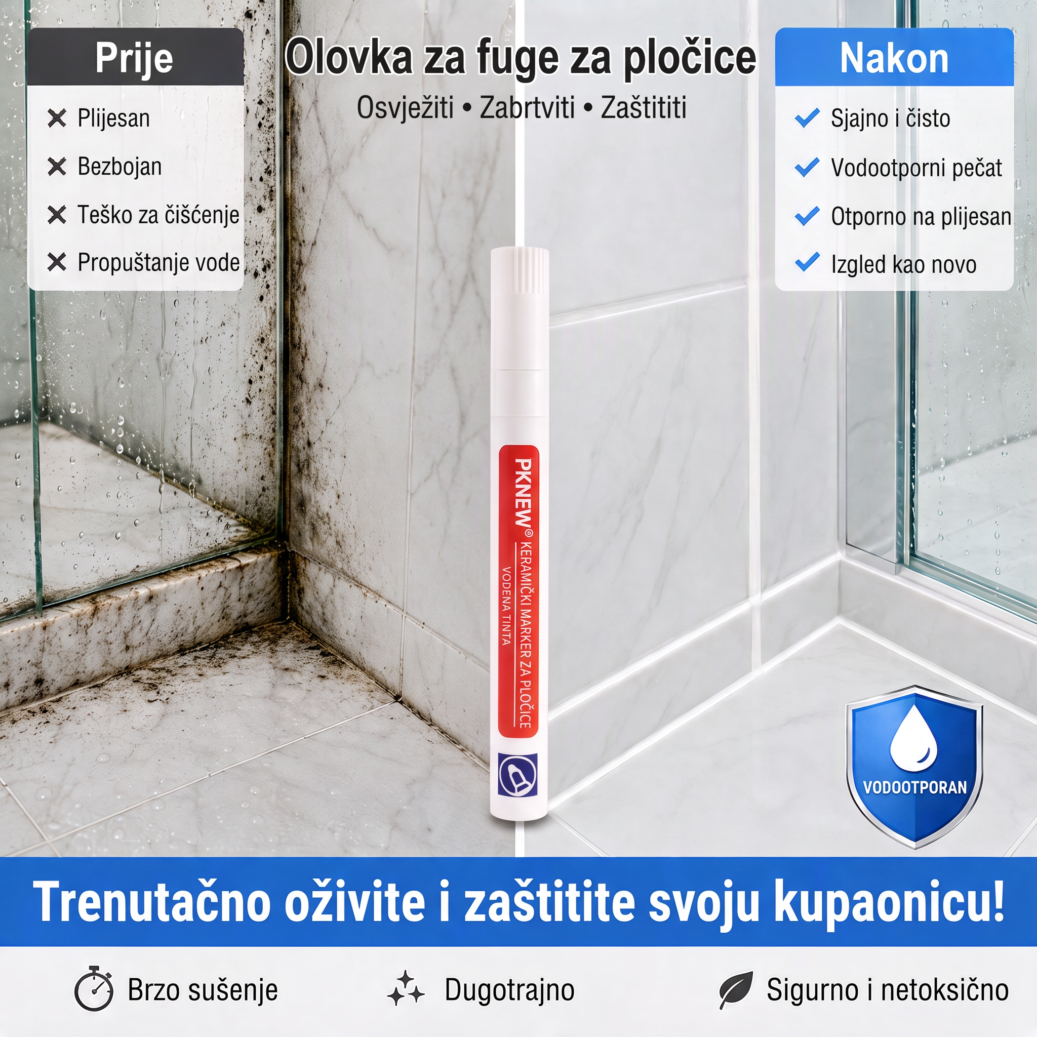🔥🔥PKNEW® Vodootporni marker / kist protiv plijesni za keramičke pločice! 🖌️