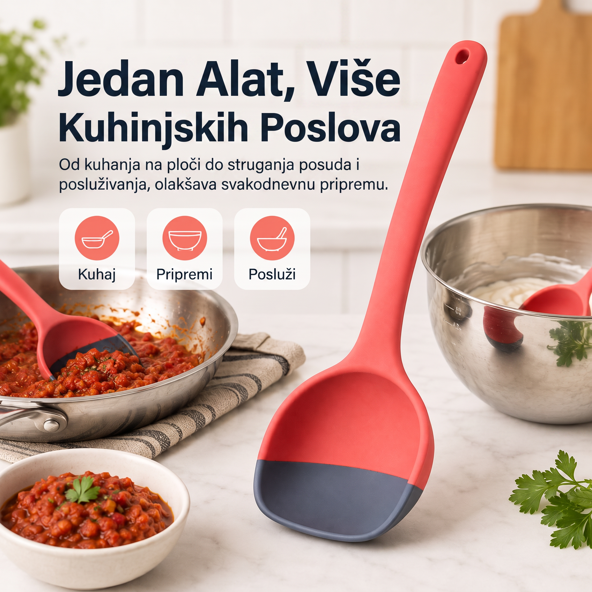 🥄 2-u-1 silikonska žlica i lopatica – Višenamjenski pribor za kuhanje i posluživanje ✨