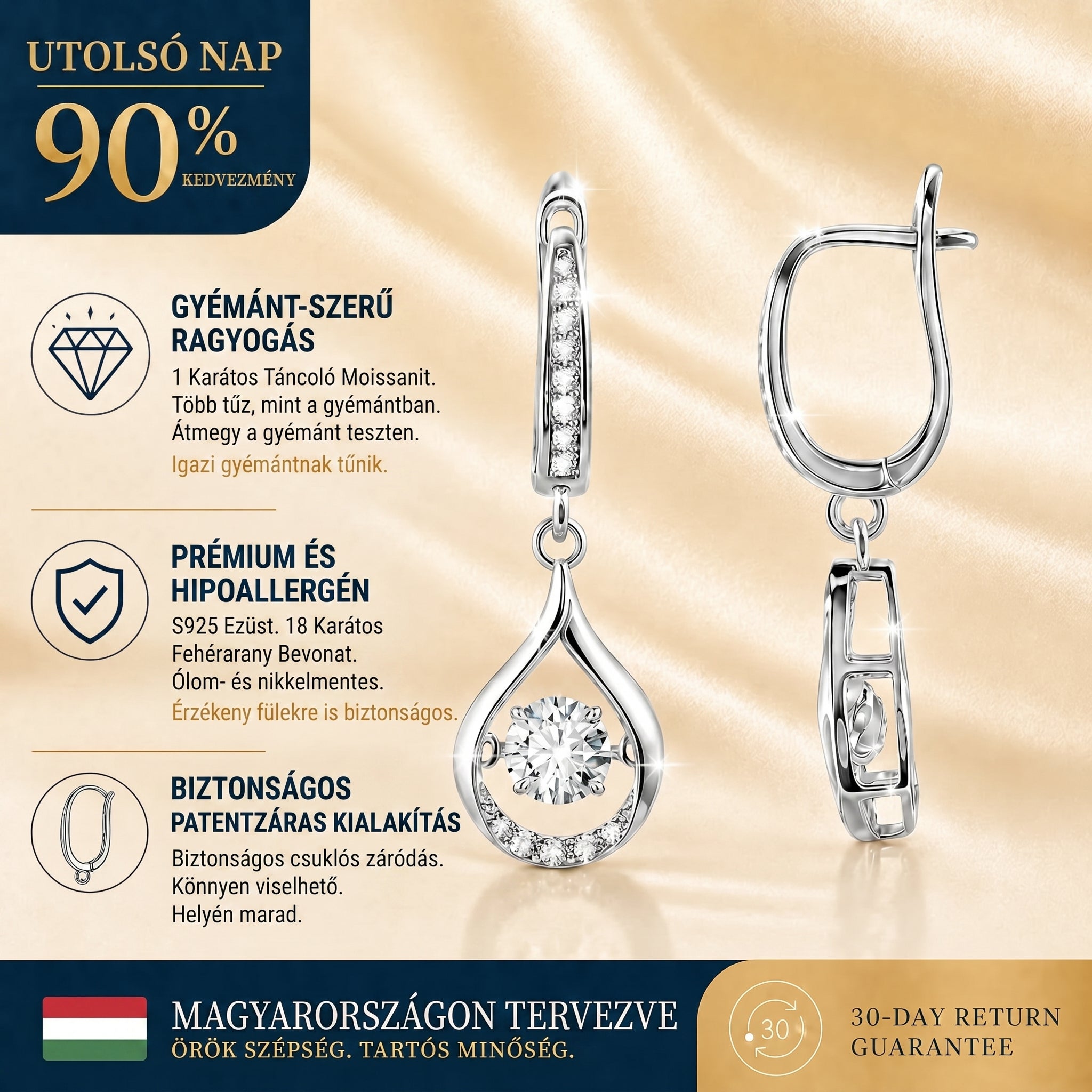 MA 90% KEDVEZMÉNY: 1 karátos „Táncoló” Moissanite fülbevaló – Tiszta S925 kényelem és csillogás, amit megérdemelsz! 💖