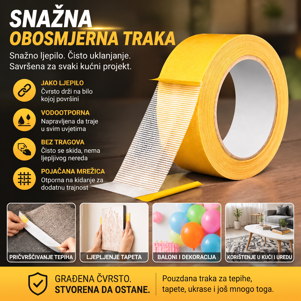 🌈🌈PKNEW® Otporna obostrana traka 👑 snažno ljepilo, vodootporna i uklonjiva, ne ostavlja tragove, idealna za tepihe, tapete, balone i kućnu upotrebu 💎
