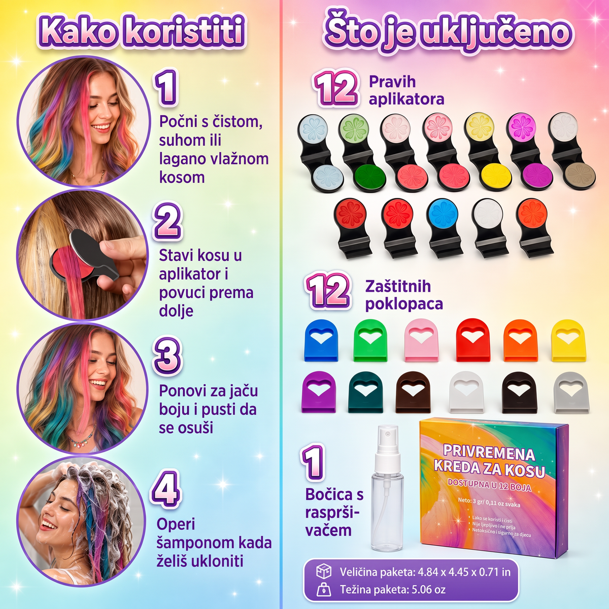 🔥🔥 Posljednji dan -50% POPUSTA - 🌈 Set od 12 boja privremene krede za kosu s aplikatorom