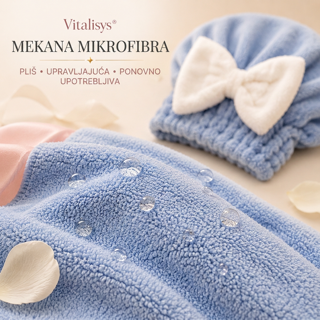 Vitalisys® Brzosušeća kapa od mikrovlakana za kosu s mašnom – Upijajući ručnik za mokru kosu za svakodnevnu rutinu i putovanja 🎀