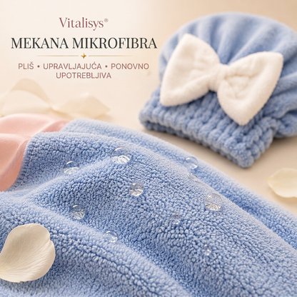 Vitalisys® Brzosušeća kapa od mikrovlakana za kosu s mašnom – Upijajući ručnik za mokru kosu za svakodnevnu rutinu i putovanja 🎀