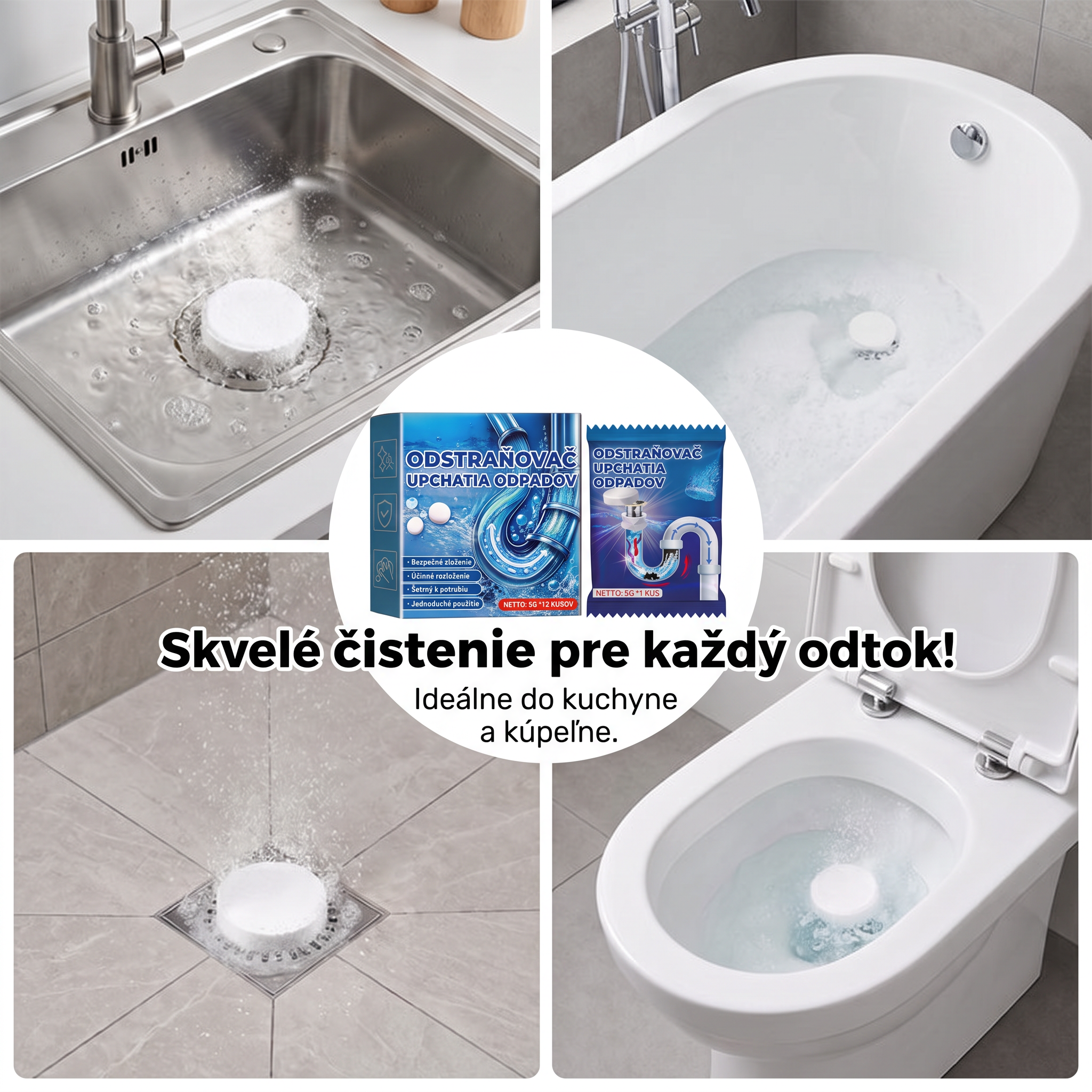 𝐏𝐊𝐍𝐄𝐖® Šumivé tablety na čistenie a spriechodnenie odtokov | Jednoducho odstraňujú vlasy, mastnotu a zvyšky mydla 💎