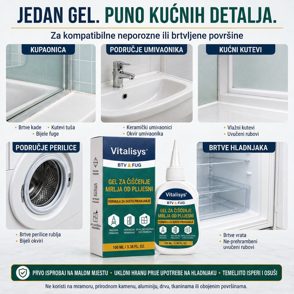 Vitalisys® Dubinski gel za čišćenje mrlja od plijesni 👑 – Gusta formula koja prianja za fuge, silikon i vlažne kutove 💎