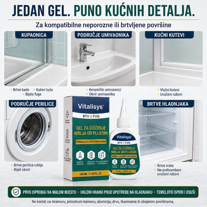 Vitalisys® Dubinski gel za čišćenje mrlja od plijesni 👑 – Gusta formula koja prianja za fuge, silikon i vlažne kutove 💎