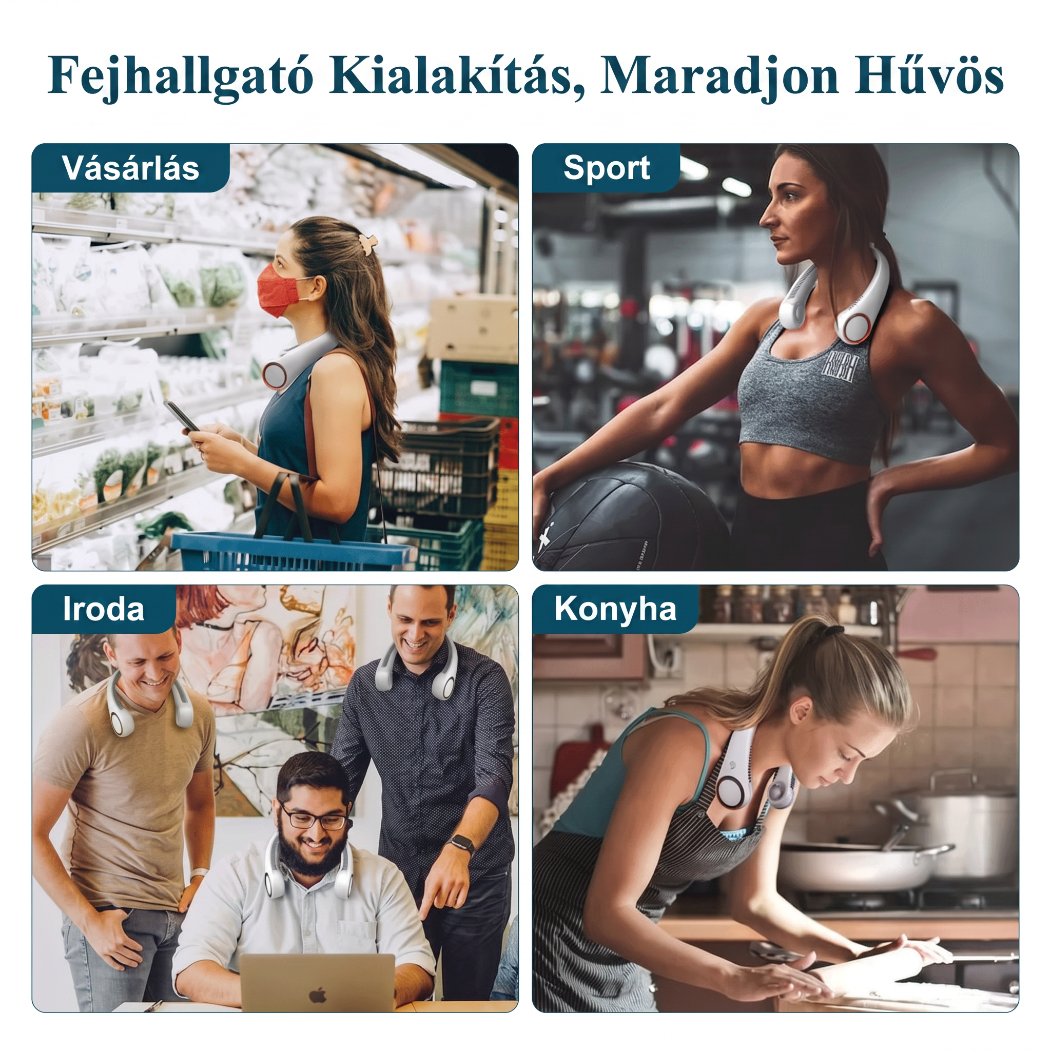 PKNEW® Hordozható nyakventilátor, lapátnélküli viselhető személyi ventilátor, kéz nélküli hűtés kültéri használatra és irodába 💎