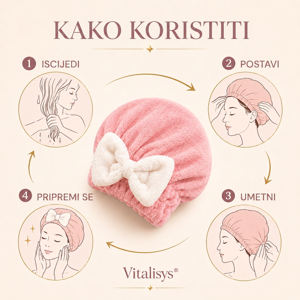 Vitalisys® Brzosušeća kapa od mikrovlakana za kosu s mašnom – Upijajući ručnik za mokru kosu za svakodnevnu rutinu i putovanja 🎀