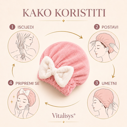 Vitalisys® Brzosušeća kapa od mikrovlakana za kosu s mašnom – Upijajući ručnik za mokru kosu za svakodnevnu rutinu i putovanja 🎀