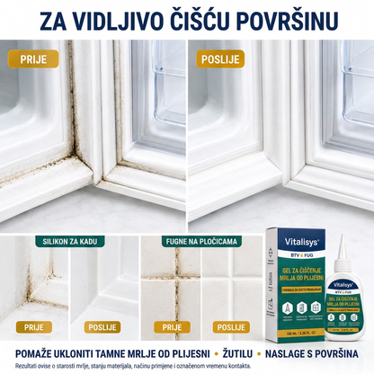 Vitalisys® Dubinski gel za čišćenje mrlja od plijesni 👑 – Gusta formula koja prianja za fuge, silikon i vlažne kutove 💎