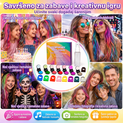 🔥🔥 Posljednji dan -50% POPUSTA - 🌈 Set od 12 boja privremene krede za kosu s aplikatorom