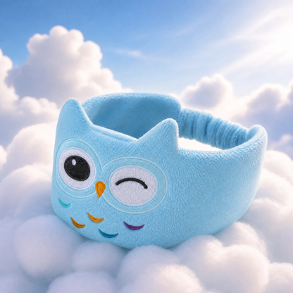 Blueshot® 🍈Kids Bluetooth Headband Headphones, 🦉 Soft Fleece Sleep & Travel Earphones, Volume-Limited Wireless Audio, Washable Animal Headband for Toddlers & Kids