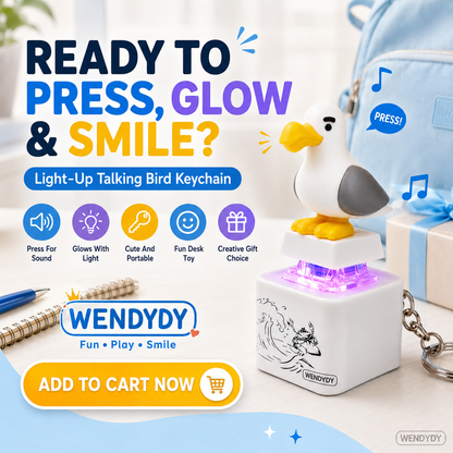 ✨Mine Little Bird Voice-Activated Light-Up Electronic Keychain: Squeeze-to-Play Duck-Shaped Creative Keychain