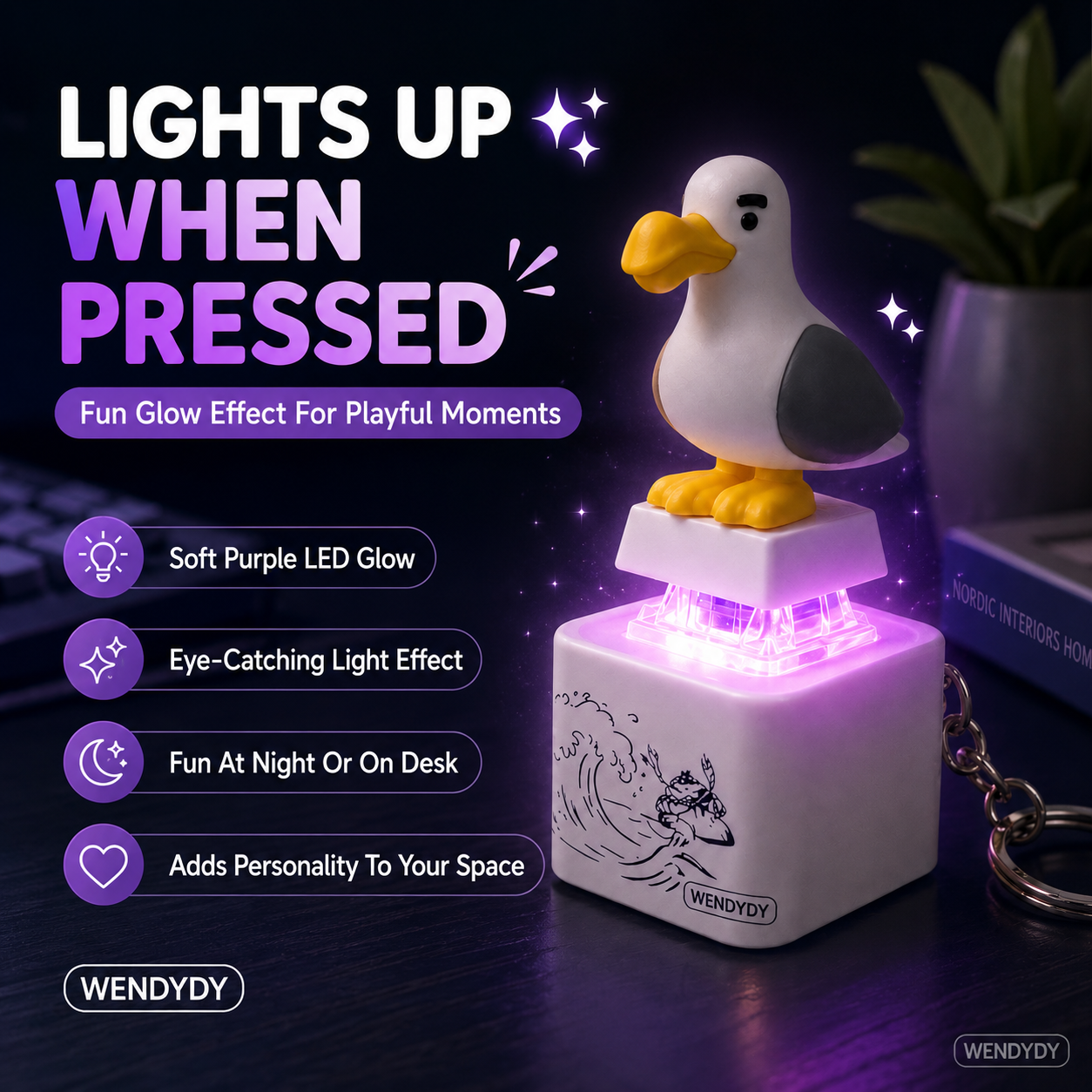 ✨Mine Little Bird Voice-Activated Light-Up Electronic Keychain: Squeeze-to-Play Duck-Shaped Creative Keychain