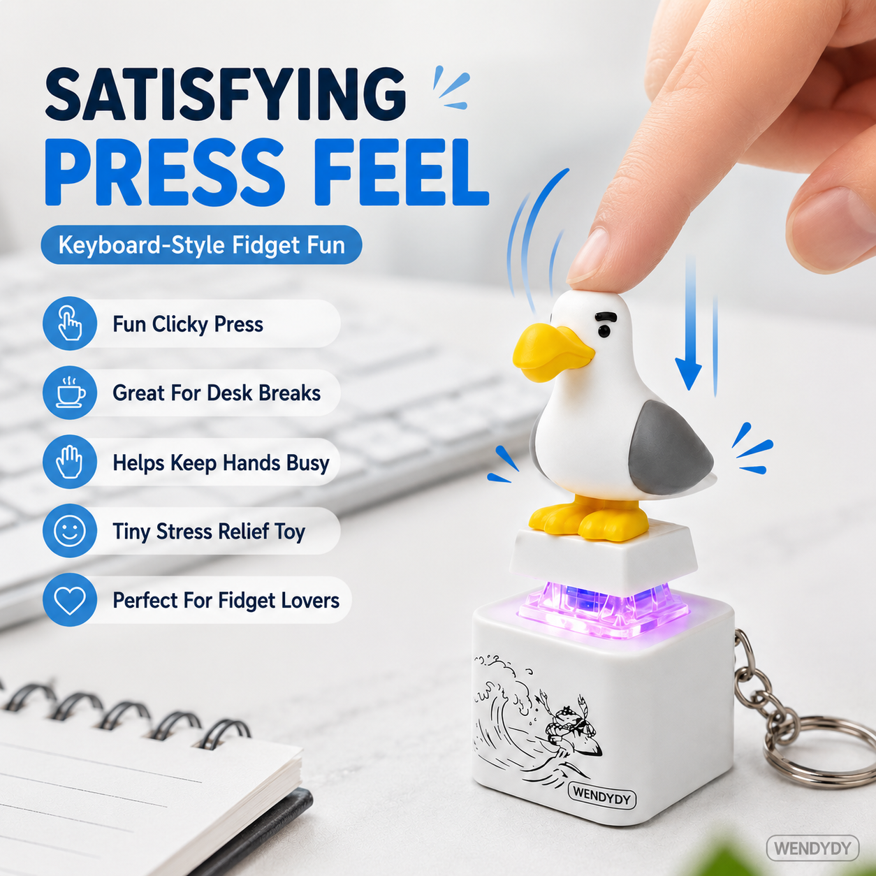 ✨Mine Little Bird Voice-Activated Light-Up Electronic Keychain: Squeeze-to-Play Duck-Shaped Creative Keychain