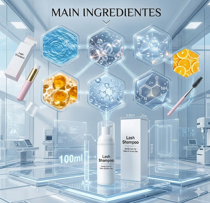 Deep Cleansing Eyelash Foam Shampoo: 100ml Lash Cleanser & Makeup Remover for Eyelid Extensions | Includes Wand & Brush
