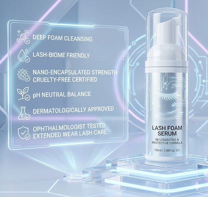 Deep Cleansing Eyelash Foam Shampoo: 100ml Lash Cleanser & Makeup Remover for Eyelid Extensions | Includes Wand & Brush