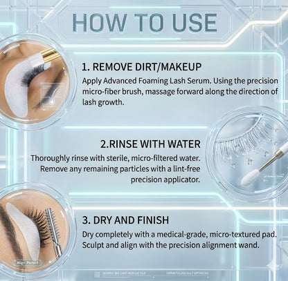 Deep Cleansing Eyelash Foam Shampoo: 100ml Lash Cleanser & Makeup Remover for Eyelid Extensions | Includes Wand & Brush