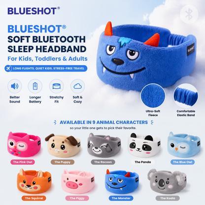 𝑩𝑳𝑼𝑬𝙎𝙃𝑶𝑻® 🧑‍👩‍🧒 Soft Bluetooth Sleep Headband For Kids, Toddlers & Adults Long Flights. Quiet Kids. Stress-Free Travel.