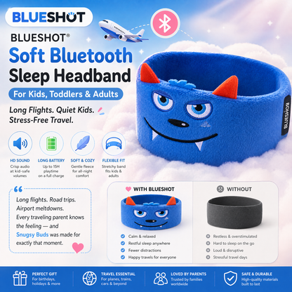𝑩𝑳𝑼𝑬𝙎𝙃𝑶𝑻® 🧑‍👩‍🧒 Soft Bluetooth Sleep Headband For Kids, Toddlers & Adults Long Flights. Quiet Kids. Stress-Free Travel.
