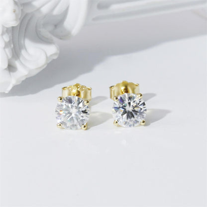 14K gold-plated solitaire four-prong stud earrings featuring lab-grown moissanite and S925 sterling silver  Final Day Special: Save a Massive 90% 🔥