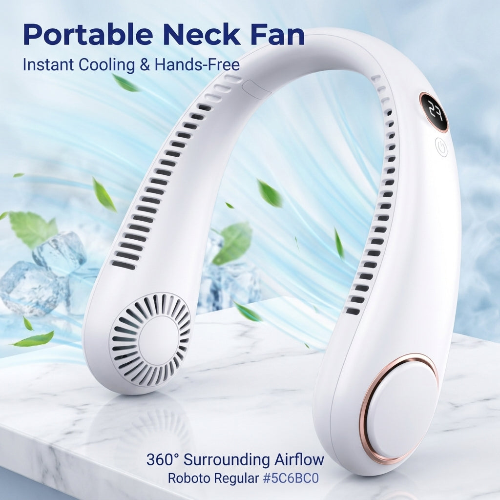 PKNEW®Portable Neck Fan, Bladeless Wearable Personal Fan, Hands-Free Cooling for Outdoor & Office
