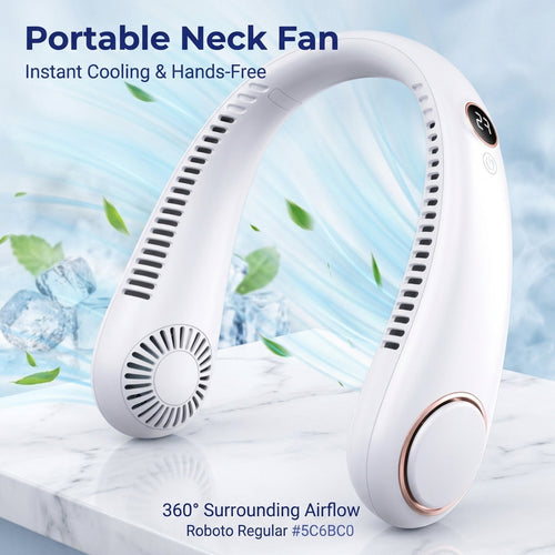 PKNEW®Portable Neck Fan, Bladeless Wearable Personal Fan, Hands-Free Cooling for Outdoor & Office