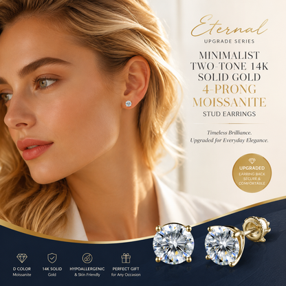 14K gold-plated solitaire four-prong stud earrings featuring lab-grown moissanite and S925 sterling silver  Final Day Special: Save a Massive 90% 🔥
