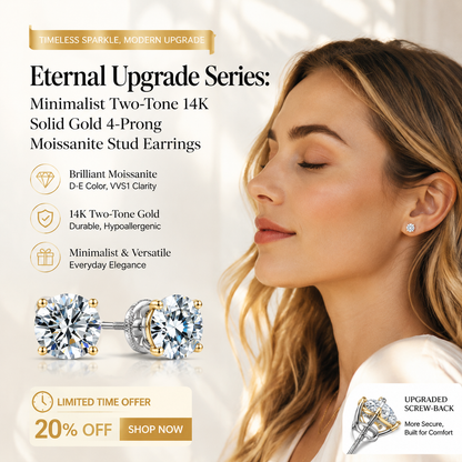 14K gold-plated solitaire four-prong stud earrings featuring lab-grown moissanite and S925 sterling silver  Final Day Special: Save a Massive 90% 🔥