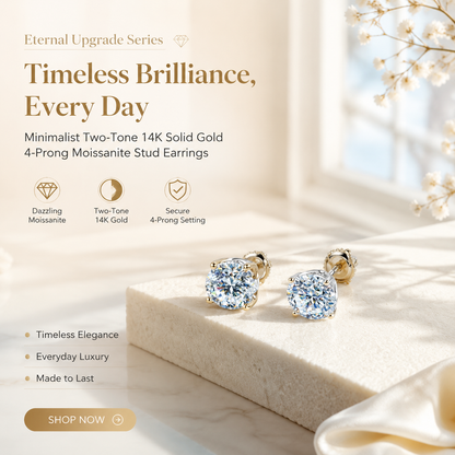 14K gold-plated solitaire four-prong stud earrings featuring lab-grown moissanite and S925 sterling silver  Final Day Special: Save a Massive 90% 🔥