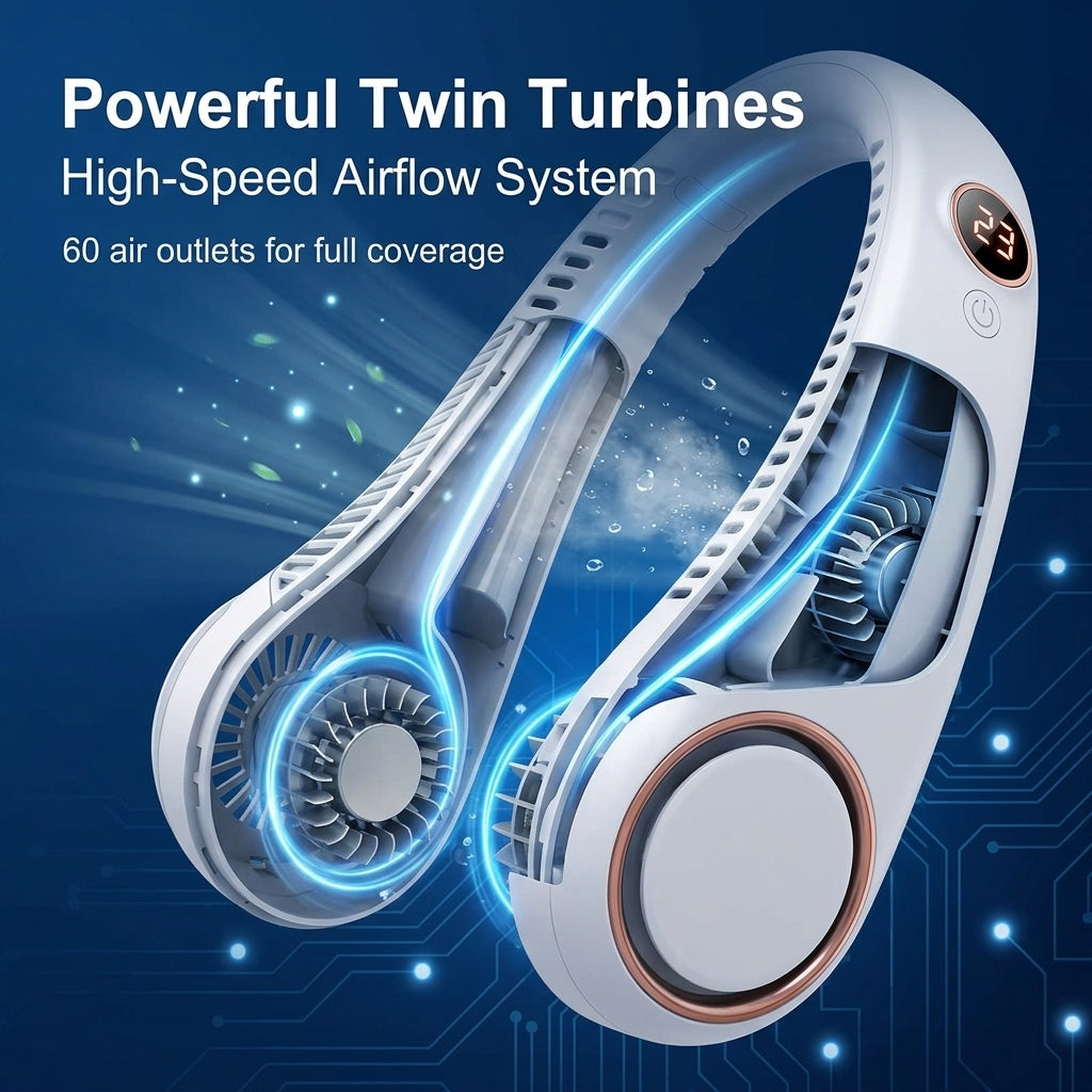 PKNEW®Portable Neck Fan, Bladeless Wearable Personal Fan, Hands-Free Cooling for Outdoor & Office