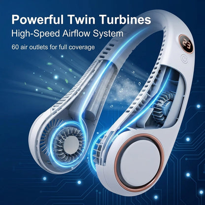PKNEW®Portable Neck Fan, Bladeless Wearable Personal Fan, Hands-Free Cooling for Outdoor & Office