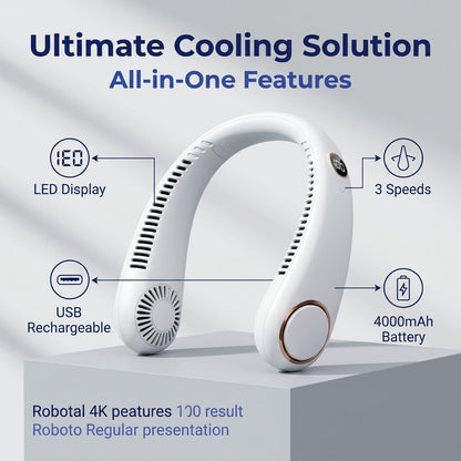 PKNEW®Portable Neck Fan, Bladeless Wearable Personal Fan, Hands-Free Cooling for Outdoor & Office