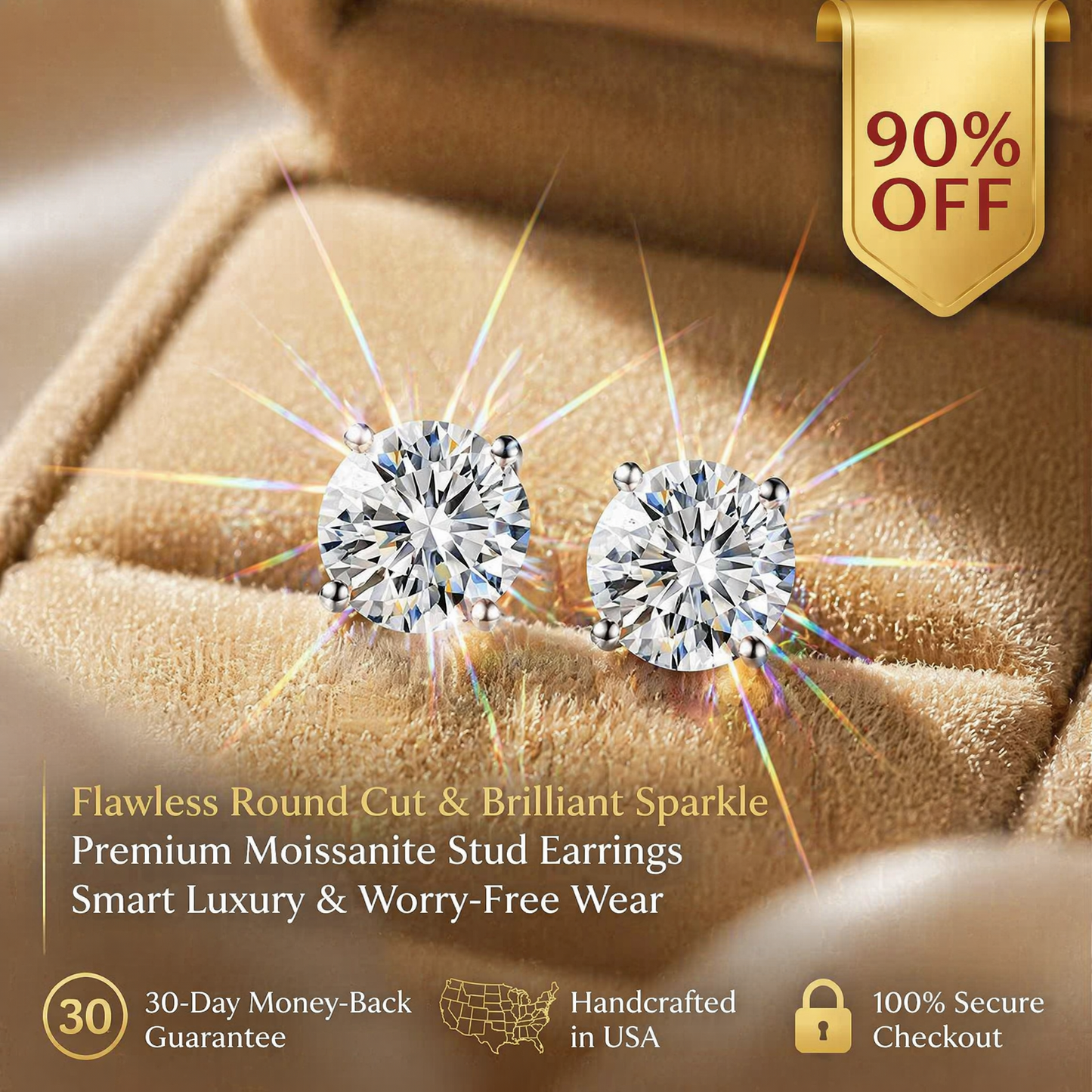 14K gold-plated solitaire four-prong stud earrings featuring lab-grown moissanite and S925 sterling silver  Final Day Special: Save a Massive 90% 🔥