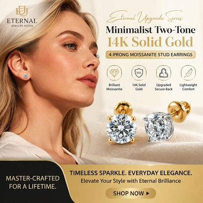 14K gold-plated solitaire four-prong stud earrings featuring lab-grown moissanite and S925 sterling silver  Final Day Special: Save a Massive 90% 🔥