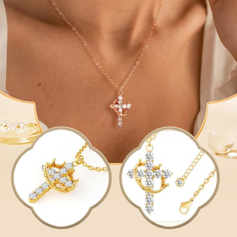 🔥 70% OFF NOW! Crown with Cross Pendant Necklace – Elegant Faith-Inspired Design – Double-sided detail & gold/silver options – perfect for daily wear ✨