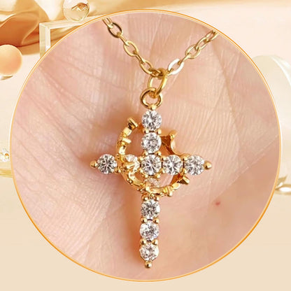🔥 70% OFF NOW! Crown with Cross Pendant Necklace – Elegant Faith-Inspired Design – Double-sided detail & gold/silver options – perfect for daily wear ✨