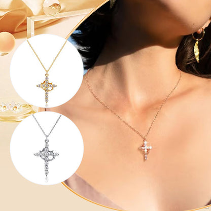 🔥 70% OFF NOW! Crown with Cross Pendant Necklace – Elegant Faith-Inspired Design – Double-sided detail & gold/silver options – perfect for daily wear ✨