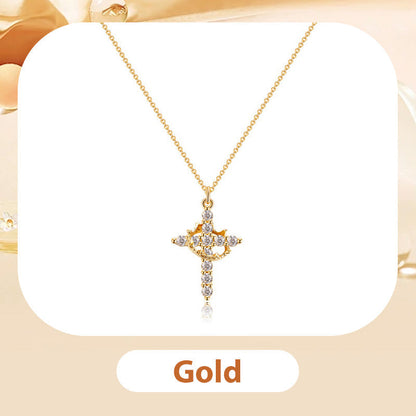 🔥 70% OFF NOW! Crown with Cross Pendant Necklace – Elegant Faith-Inspired Design – Double-sided detail & gold/silver options – perfect for daily wear ✨