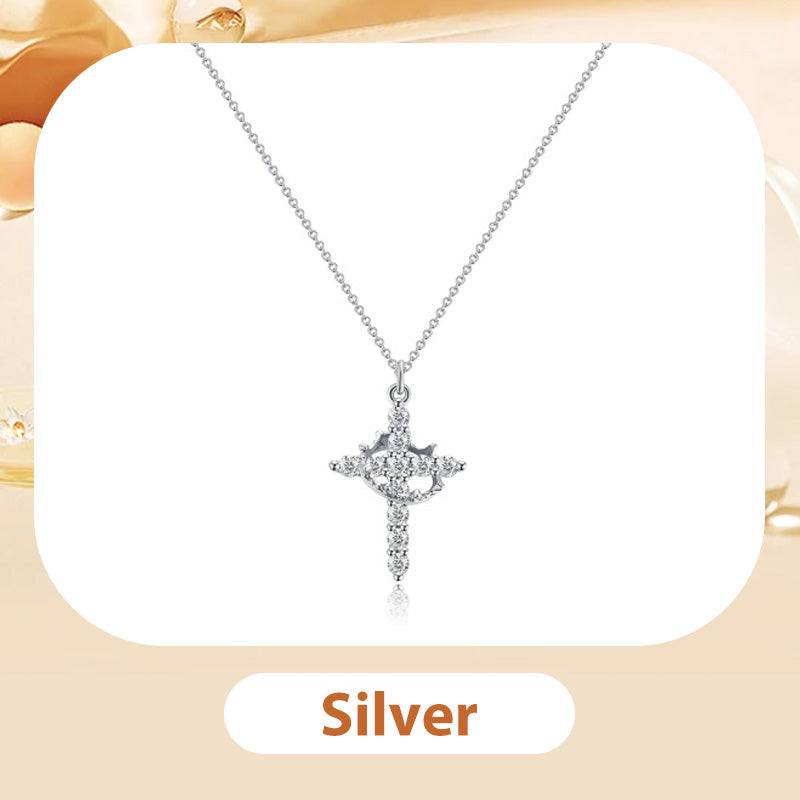 🔥 70% OFF NOW! Crown with Cross Pendant Necklace – Elegant Faith-Inspired Design – Double-sided detail & gold/silver options – perfect for daily wear ✨